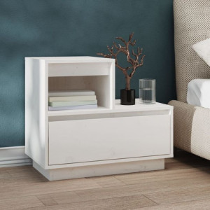 Szafka nocna biała 60x34x51cm lite drewno sosnowe