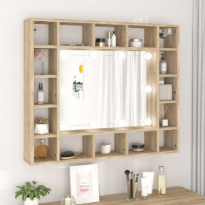 Szafka z lustrem i LED dąb sonoma 91x15x76.5cm
