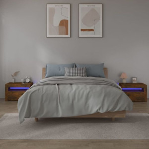 Szafki nocne z LED 2 szt. przydymiony dąb 60x35x40cm