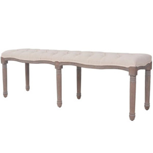 Ławka do przedpokoju len i lite drewno 150x40x48cm kremowa