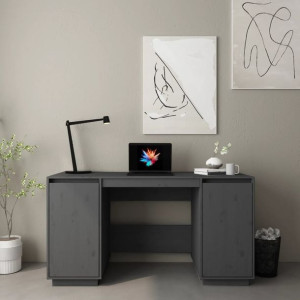 Biurko szare 140x50x75cm lite drewno sosnowe