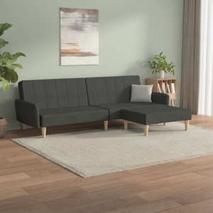 Sofa 2-osobowa z podnóżkiem ciemnoszara tkanina