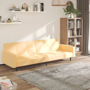 Sofa 2-osobowa rozkładana kremowa mikrofibra