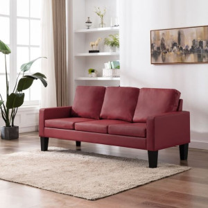 Sofa 3-osobowa do salonu czerwień sztuczna skóra