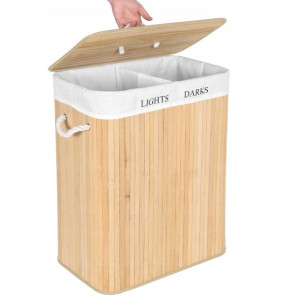 Kosz BAMBUSOWY Na Pranie DWUKOMOROWY Naturalny Pojemnik 100L