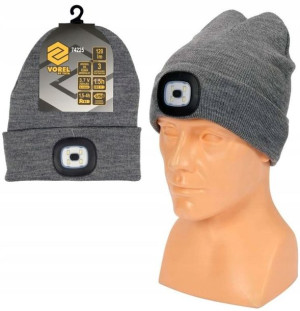 Czapka Zimowa Z Latarką Lampką Led Na Usb Szara