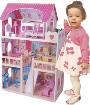 Duzy Drewniany Domek Dla Lalek Meble Willa Akcesor