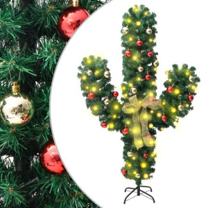 Świąteczny kaktus ze stojakiem i LED, zielony, 150 cm, PVC