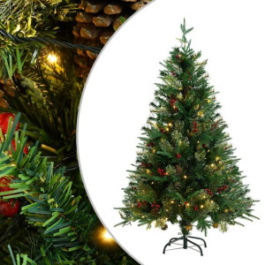 Choinka z lampkami LED i szyszkami, zielona, 120 cm, PVC i PE