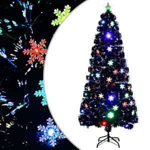 Choinka ze śnieżynkami LED, czarna, 180 cm, światłowodowa