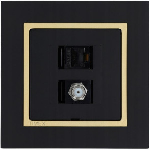 Gniazdo antenowe typu F + RJ45 MAGIC czarny mat / złoty