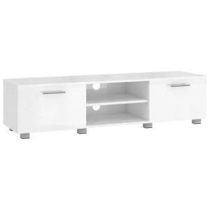 Szafka pod TV, biała, wysoki połysk, 140x40x35 cm