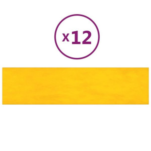 Panele ścienne, 12 szt., żółte, 60x15 cm, aksamit, 1,08 m²
