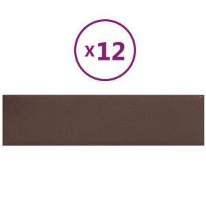 Panele ścienne, 12 szt, brąz, 60x15 cm, sztuczna skóra, 1,08 m²