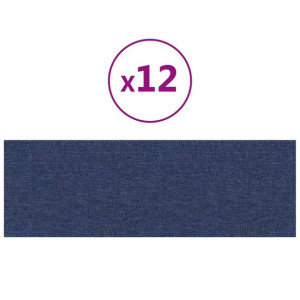 Panele ścienne, 12 szt., niebieskie, 90x30 cm, tkanina, 3,24 m²