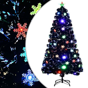 Choinka ze śnieżynkami LED, czarna, 120 cm, światłowodowa