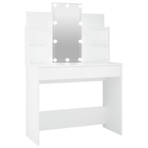 Toaletka z lampkami LED, biała, 96x40x142 cm