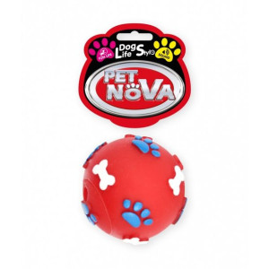 PET NOVA Piłka Wzór Łapek i Kości Zabawka Dla Psa Czerwona 6cm