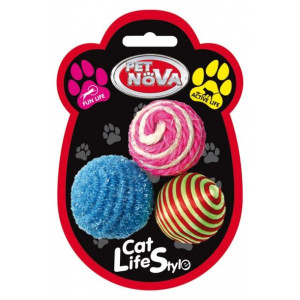 PET NOVA Zestaw 3 Piłek 4cm Zabawka Dla Kota