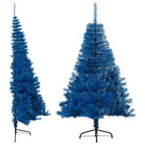Sztuczna choinka połówka ze stojakiem, niebieska, 120 cm, PVC