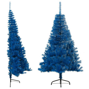Sztuczna choinka połówka ze stojakiem, niebieska, 150 cm, PVC