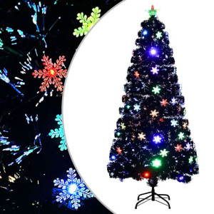 Choinka ze śnieżynkami LED, czarna, 150 cm, światłowodowa