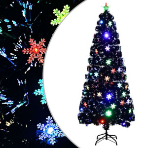 Choinka ze śnieżynkami LED, czarna, 210 cm, światłowodowa