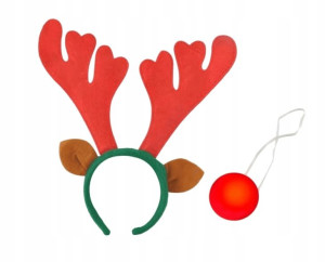 Opaska Rogi Renifera + Świecący Nos Święta Rudolf