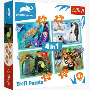 PUZZLE 4w1 Tajemniczy świat zwierząt 34382 Trefl