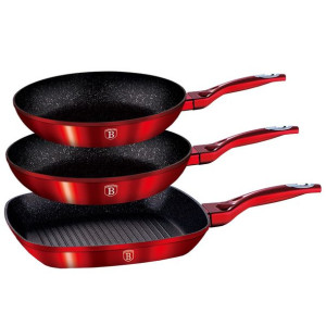 Zestaw 3 Patelni Granitowych Berlingerhaus Red Metallic Line Bh-1289