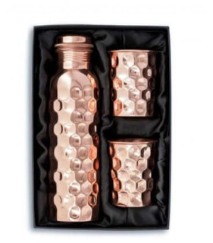Zestaw Miedzianych Naczyń Butelka 900ml,2 szklanki 300ml wzór diamentowy