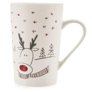 Kubek porcelanowy z dekorem biały renifer 430 ml
