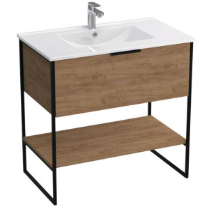 Zestaw Szafka Łazienkowa 80 Cm Z Umywalką Dąb Craft Złoty Kobe