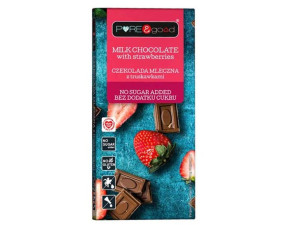 Czekolada Mleczna Bez Dodatku Cukru Z Truskawkami 75g Pure&good