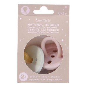 Hevea Smoczek Bumi bebe okrągły kauczukowy 0- 3 ms. 2-pak Rose Sage