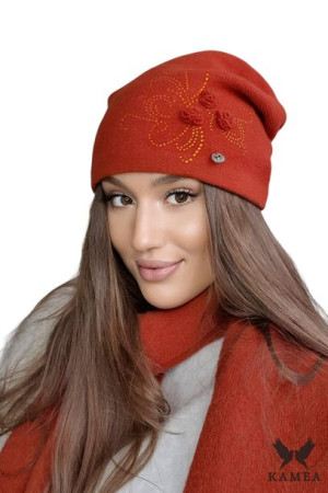 CZAPKA DAMSKA pojdyncza wełniana kolor Rudy - MELISA-00