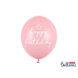Party Deco Balony 30cm happy birthday Pastel Baby Pink 6 szt.