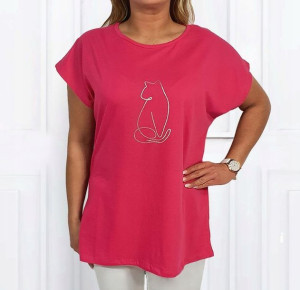 BL17 T-shirt Damski Print Kot 3XL Fuksja