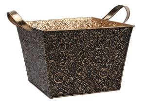 Kwadratowy Metalowy Kosz Z Uchwytami 24x24x17/20 Cm