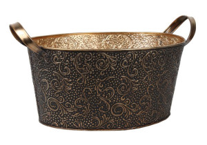 Owalny Metalowy Kosz Prezentowy Z Uchwytami 29x20x14/17 Cm