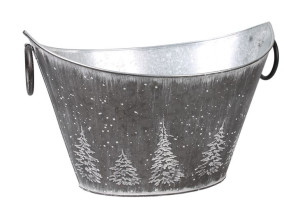Srebrny Metalowy Koszyk Prezentowy Z Uchwytami Choinki 40x26x19x24 Cm