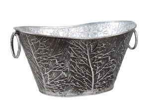 Srebrny Metalowy Koszyk Prezentowy Z Uchwytami Drzewa 31x20x14,5x15,5 Cm