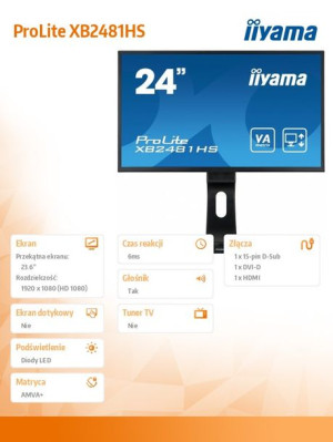 Monitor 24 XB2481HS-B1 SLIM AMVA+, HDMI, DVI, PIVOT, Głośniki