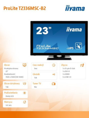 Monitor 23 T2336MSC-B2  IPS,10p P-Cap,HDMI,USB HUB,BezelFree