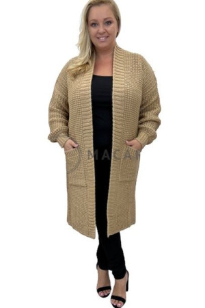 Długi Sweter Kardigan Z Kieszeniami Plus Size Tropez I Beżowy Uni