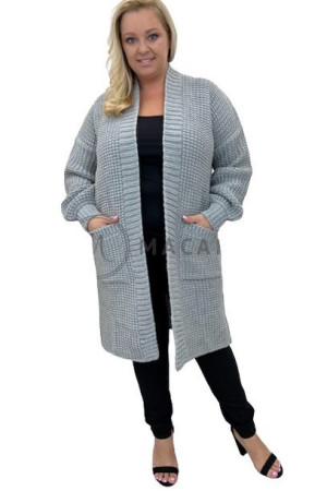 Długi Sweter Kardigan Z Kieszeniami Plus Size Tropez I Szary Uni