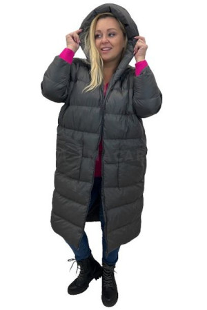 Płaszcz Pikowany Z Kapturem Plus Size Szary Uni