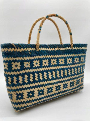 Torebka bambus niebieskie wzory hand made