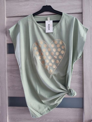 BL12 T-shirt Damski Kwiaty W Sercu 3XL Oliwka
