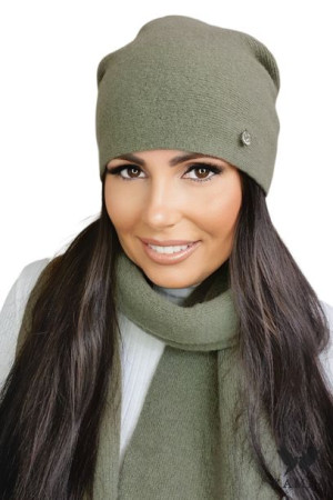 CZAPKA DAMSKA - jakościowa przędza - kolor khaki - LARA-00
